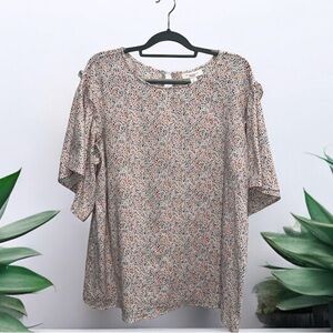 Motherhood Maternity Speckled Ruffle Wide Short Sleeve Blouse Size XL Top